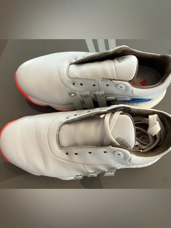 Adidas Men’s 360 Leather Golf Sneakers with Gray Stripes and Orange Accents - Picture 3 of 6